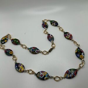 Italian handmade glass beaded gold chain necklace